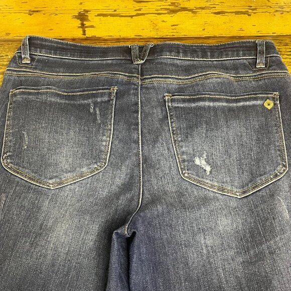 Democracy "Ab" Solution Distressed Flare Jeans High Rise Blue Sz 12 Raw Edge - Picture 7 of 10